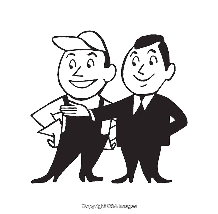 Friendly Interaction Between Two Figures in Business and Casual Attire