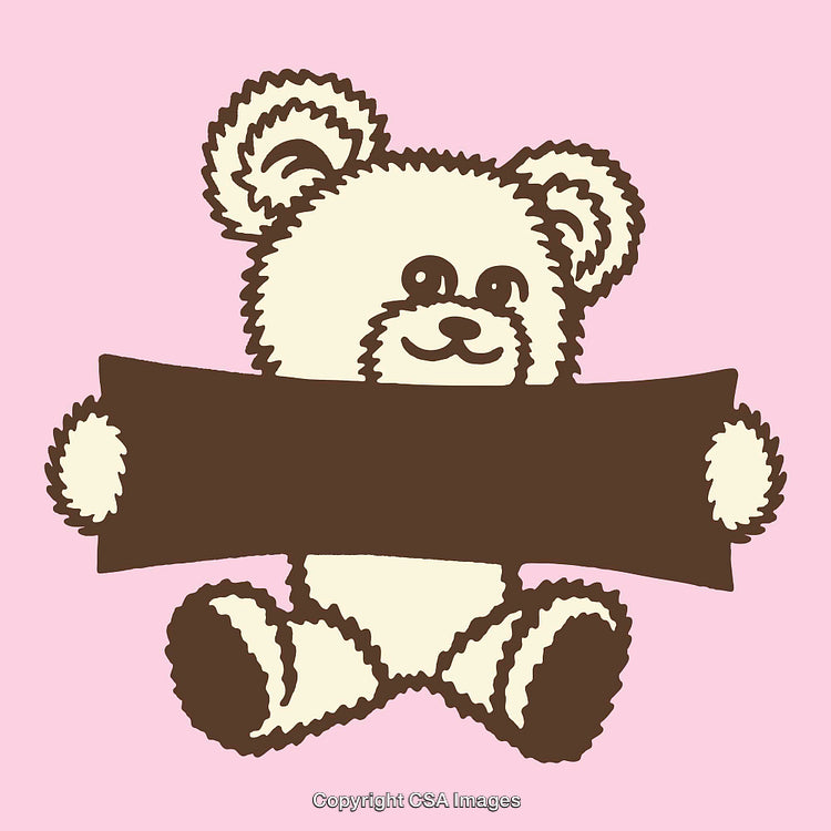 Cute Teddy Bear Holding Blank Banner on a Pink Background