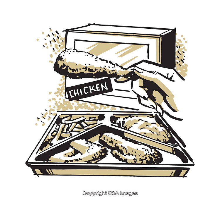 Illustrated Fried Chicken Box with Serving Utensil and Golden Detail