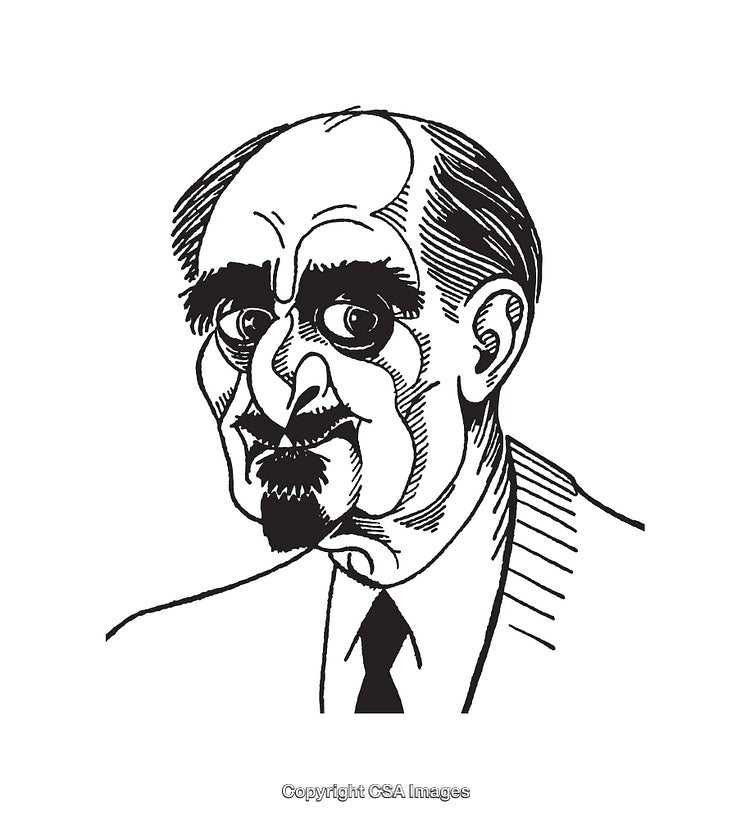 Black and White Line Art Illustration of a Man with Intense Expression
