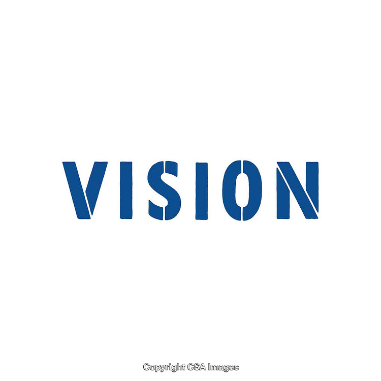 Blue Text Depicted as the Word Vision on a White Background