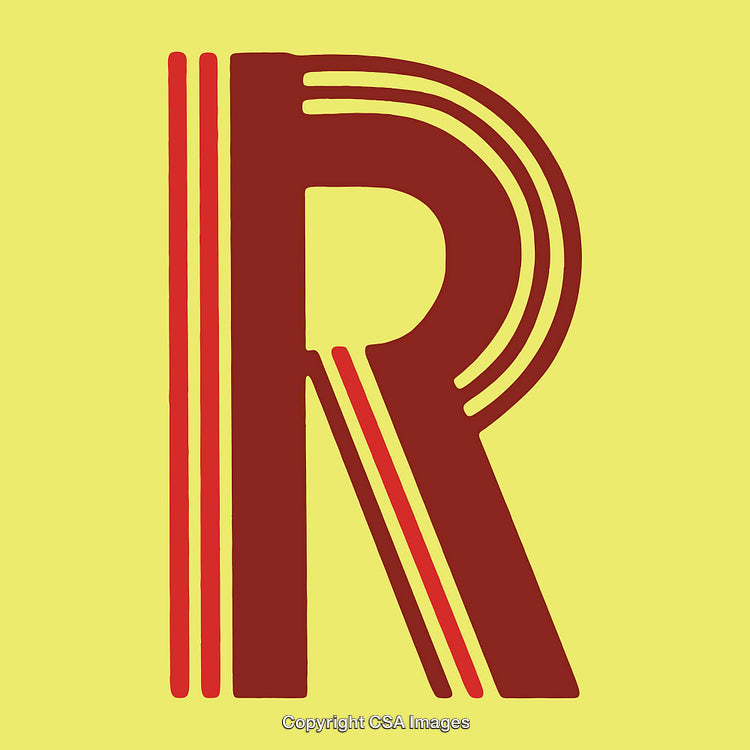 Stylized Illustration of the Letter R in Red on Yellow Background