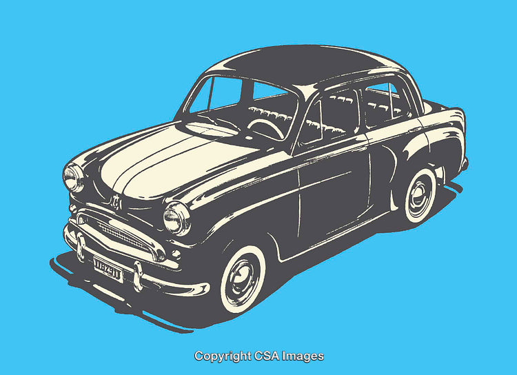 Vintage Classic Car Illustration with Stylish Retro Design on Blue Background