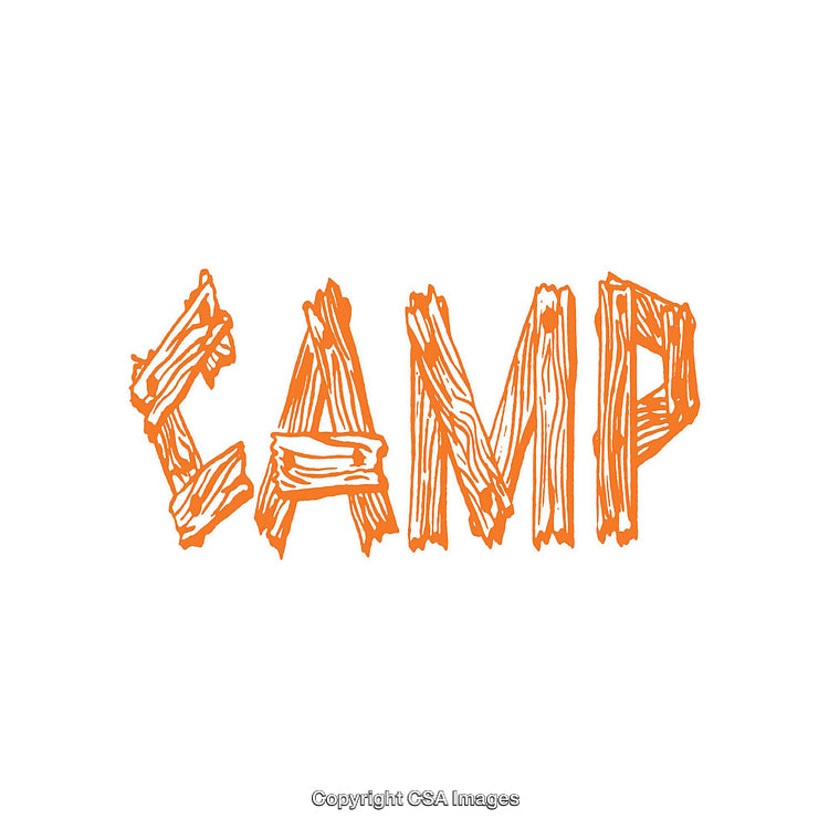 Rustic Orange Log Typography Art Featuring the Word Camp