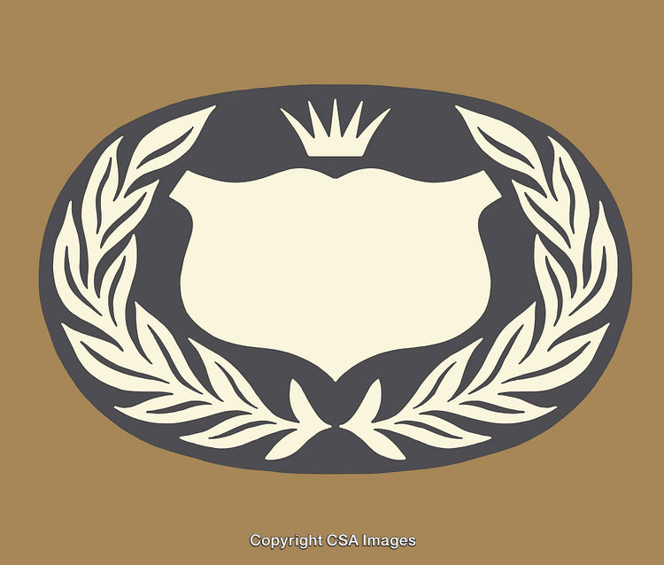 Heraldic Emblem with Crown, Shield, and Laurel Wreath Design