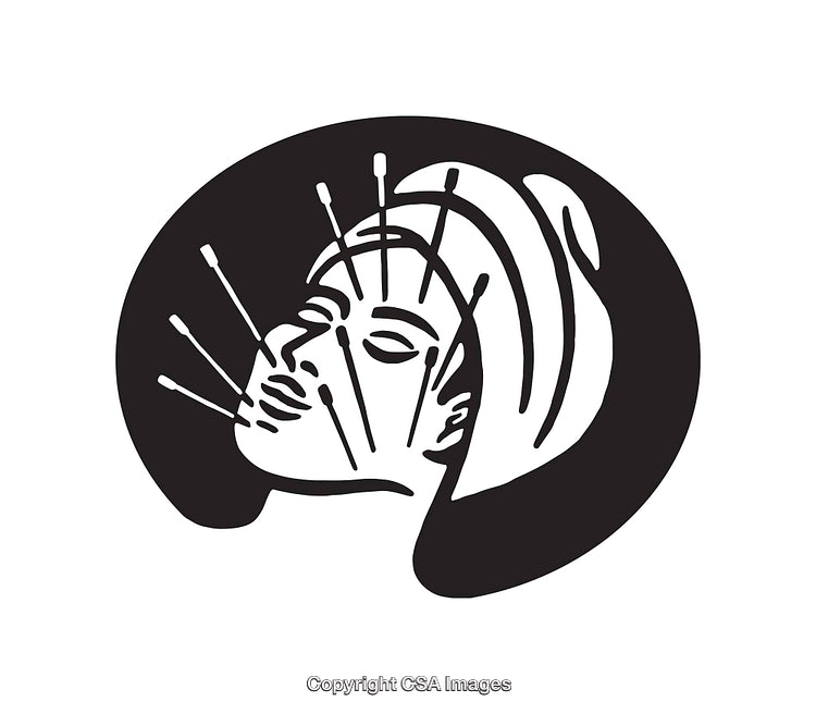 Black And White Line Art of Acupuncture Therapy on Face