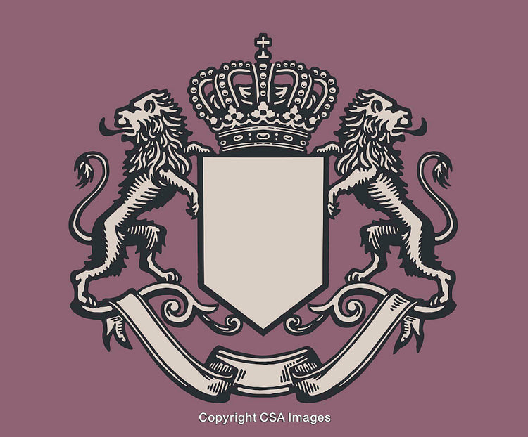 Emblem Crest with Lions and Crown on Decorative Background