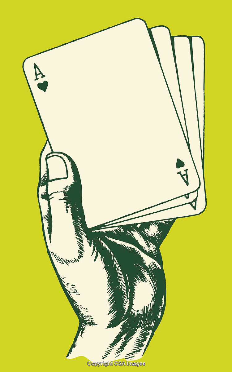 Vintage Illustration of Hand Holding Cards in an Artistic Style