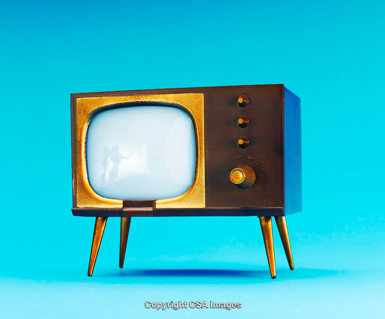 Vintage Style Retro Television Set Against Bright Blue Background