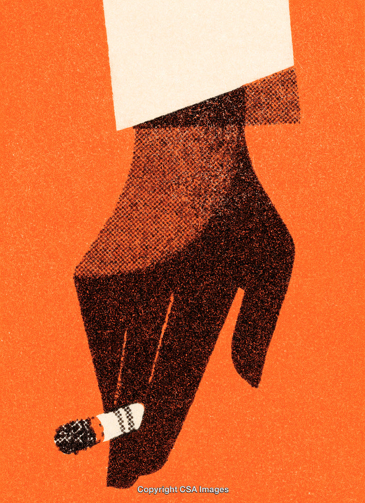 Illustrative Hand Holding a Cigarette on Bold Orange Background