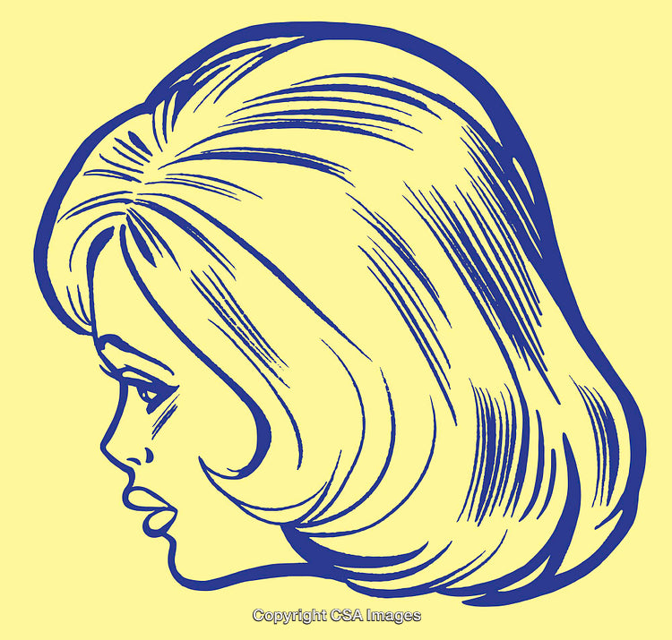 Illustration of a Vintage Woman's Profile in Retro Style Colored Artwork