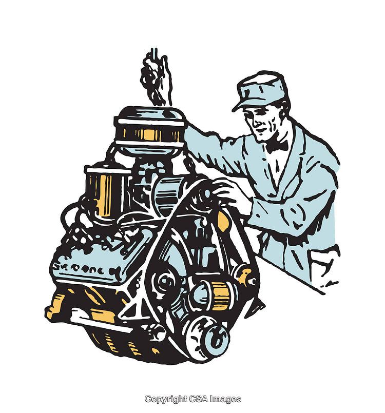 Illustration of Mechanic Working on an Engine in Classic Style