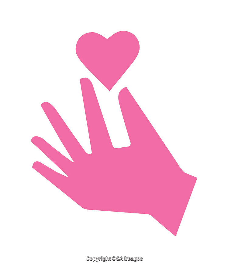 Pink Hand Icon Lifting a Heart Symbol on White Background
