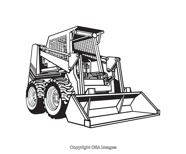 Black and White Line Art of a Skid Steer Loader Machine