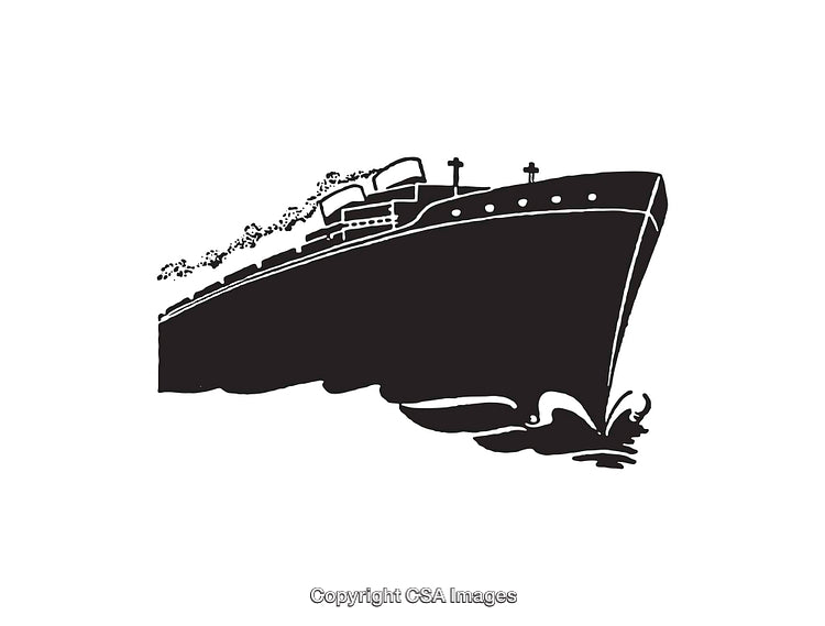 Black and White Line Art of a Cruise Ship on Open Water