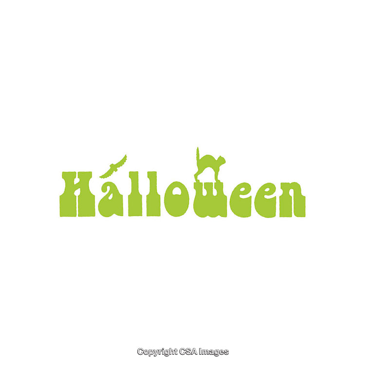 Green Halloween Typography Design Featuring Holiday-Themed Decorative Silhouettes