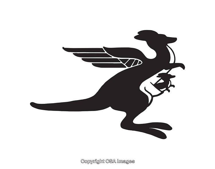 Flying Kangaroo Holding Joey Silhouette in Black and White Art