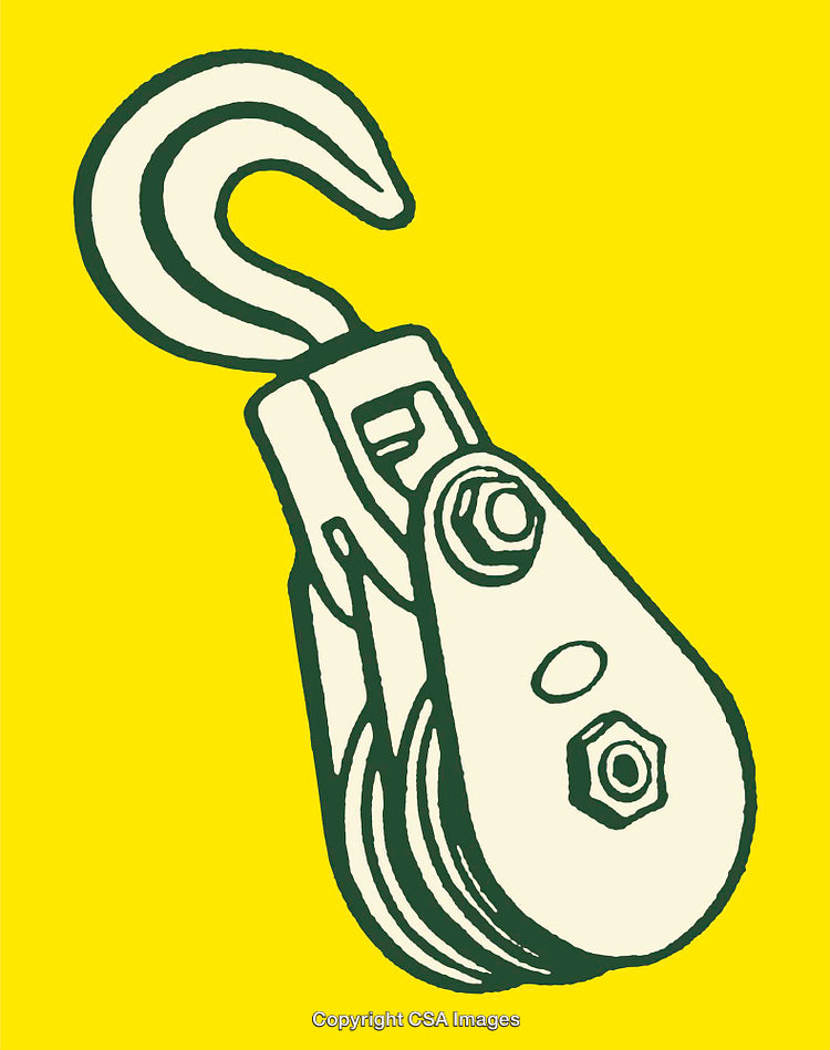 Yellow Background Line Art Illustration of Industrial Pulley Hook