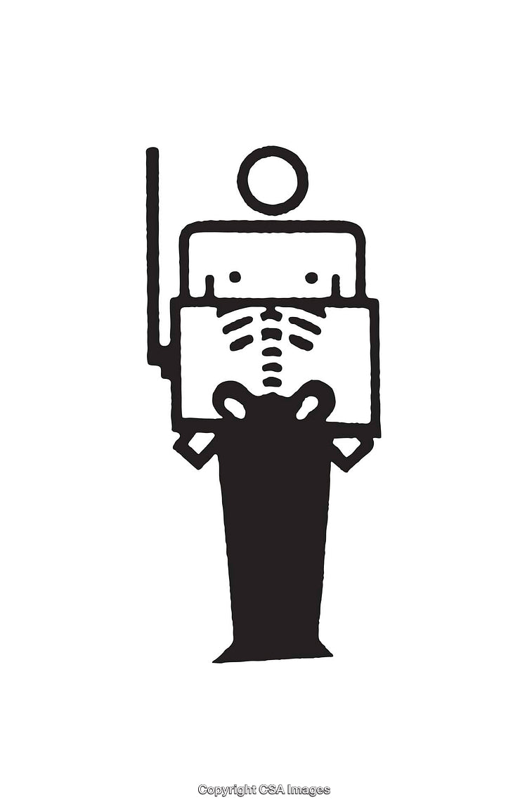 Stylized Black and White Line Art Character with Geometric Design