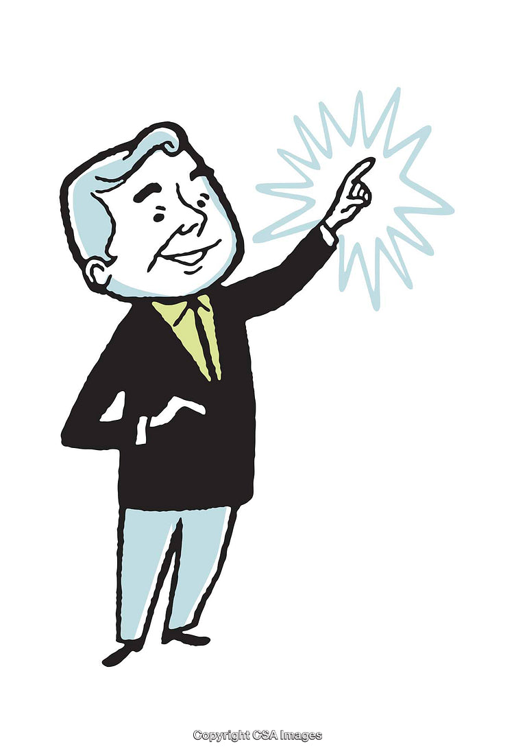 Illustration of a Cheerful Character with Pointing Gesture and Bright Aura