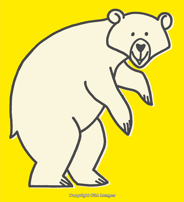 Colorful Line Art Illustration of Bear on Bright Yellow Background