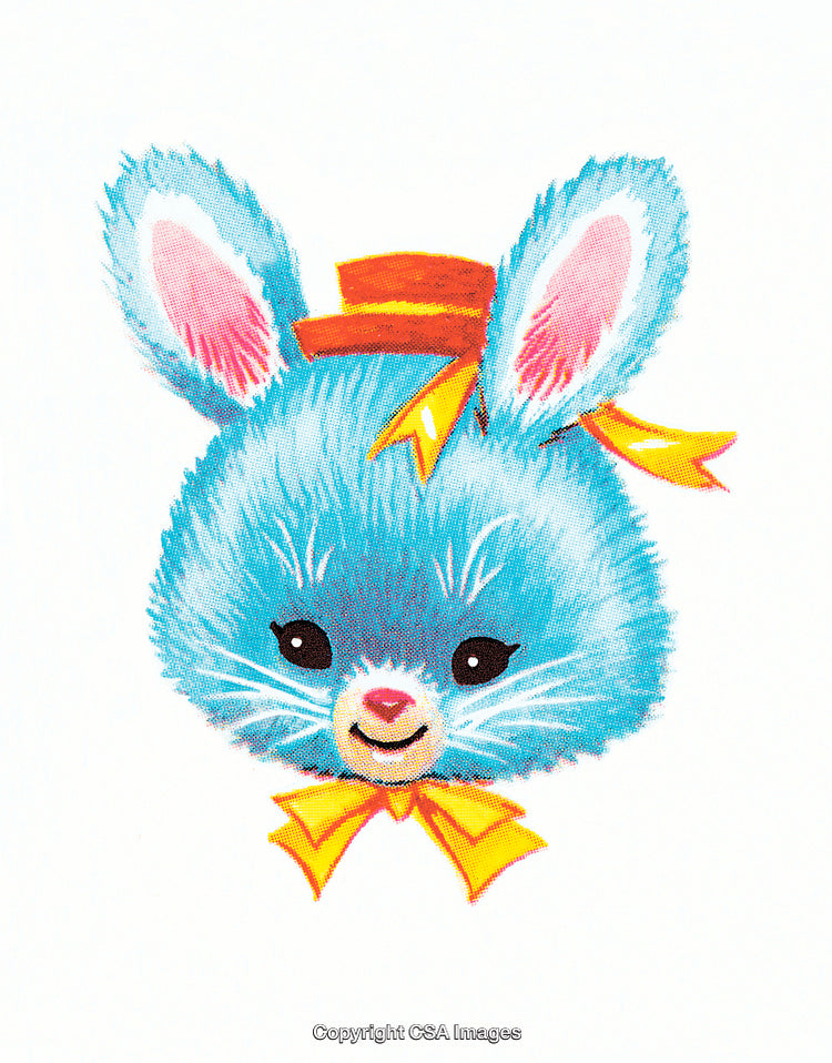Cute Illustration of Blue Bunny With Bow and Cheerful Expressions