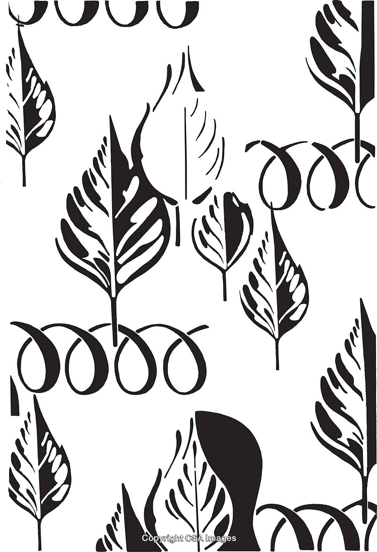 Monochrome Seamless Tropical Leaf Pattern Background with Abstract Shapes