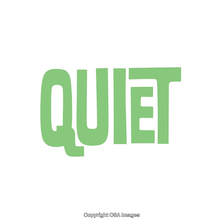 Green Text Art Featuring the Word Quiet on a Minimal White Background