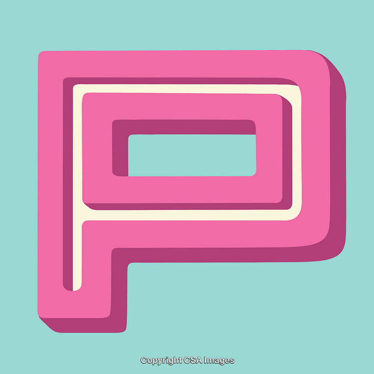 Bold Pink Letter P with Minimalistic Design on Blue Background