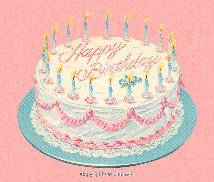 Decorated Birthday Cake with Candles on Pink Background
