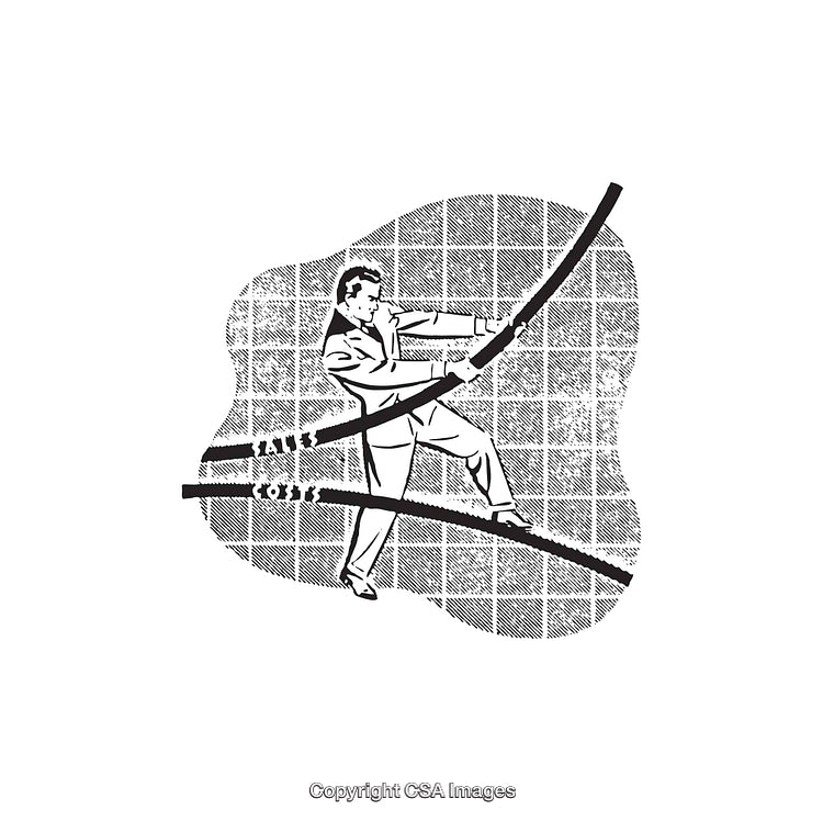Businessman Balancing Profit and Loss Concepts in Black and White Illustration