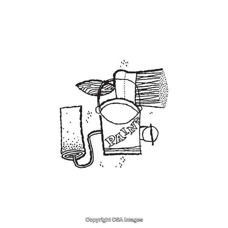 Black and White Line Art of Paint Tools and Supplies