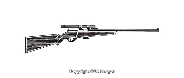 Black And White Line Art Illustration of a Rifle with Simple Details