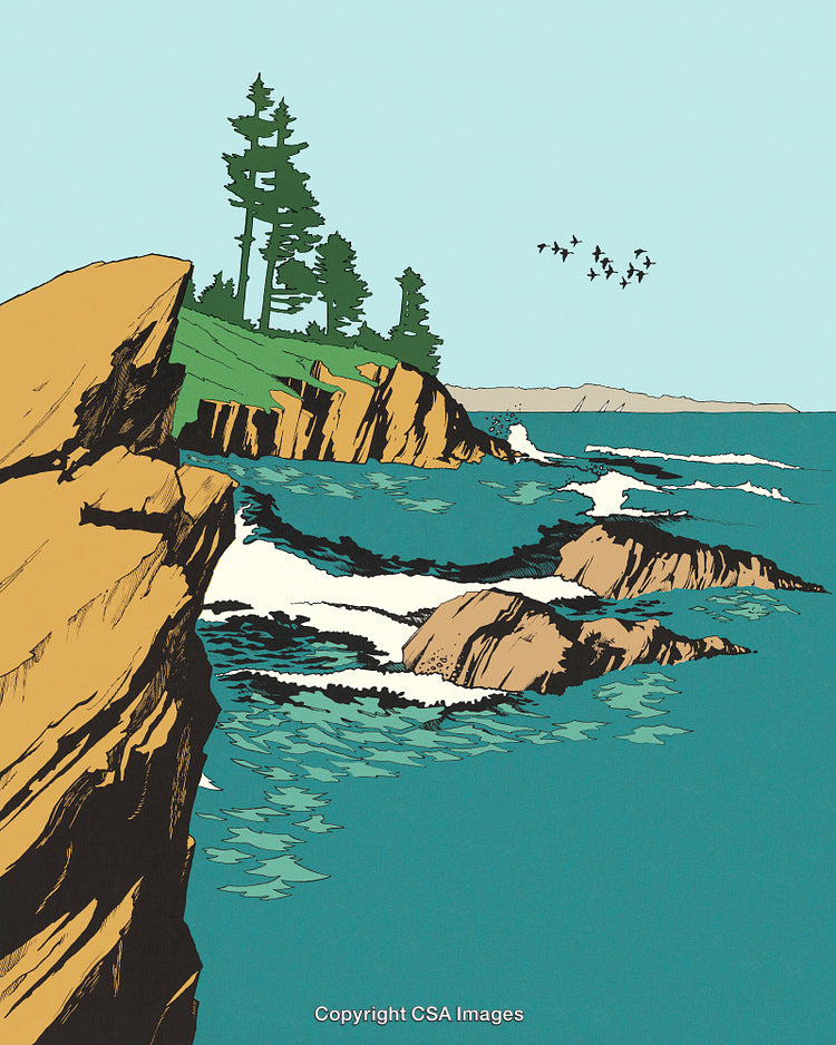 Dramatic Coastal Landscape with Rocky Cliffs and Ocean Waves