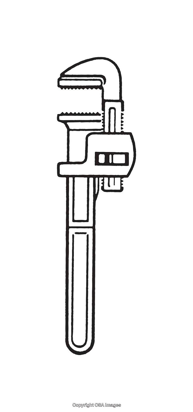 Black and White Line Art Illustration of an Adjustable Pipe Wrench