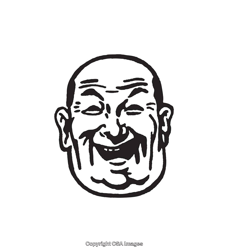 Retro Black and White Illustration of a Laughing Face Character