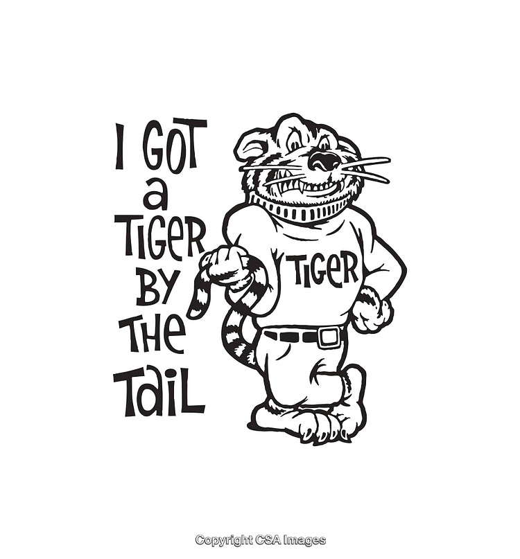 Playful Cartoon of Tiger Holding Its Tail with Whimsical Black and White Design