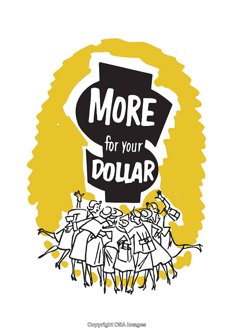 Retro Illustration Promoting Value with Excited Shoppers and Bold Marketing Design