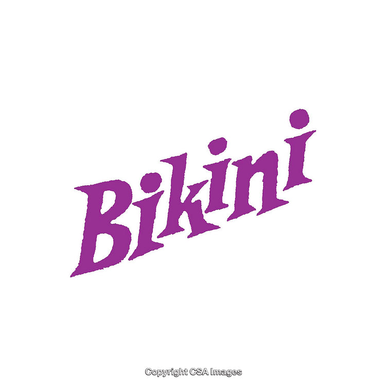 Purple 'Bikini' Text On A White Background