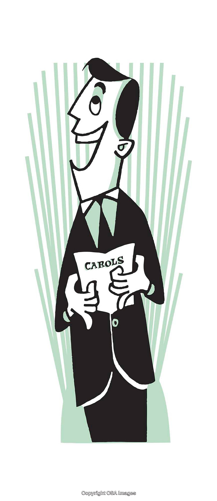 Illustration of a Smiling Man Singing Carols in Retro Mid-Century Style