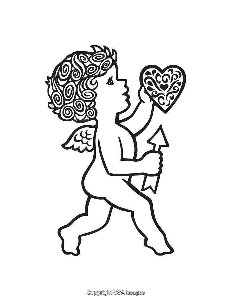 Cupid Line Art Illustration Holding Heart and Arrow