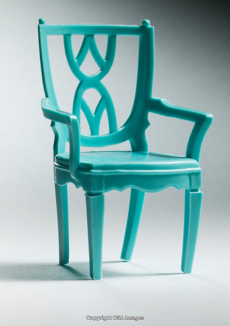Elegant Teal Plastic Chair With Ornate Design and Armrests for Decoration
