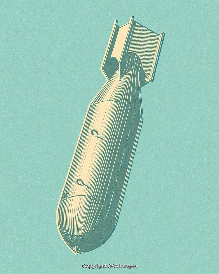 Vintage Illustration of a Bomb Isolated on a Minimalist Blue Background