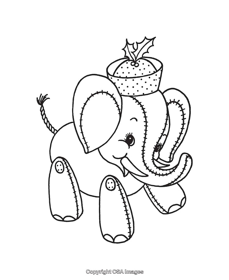 Cute Line Art Illustration of an Elephant with a Festive Hat