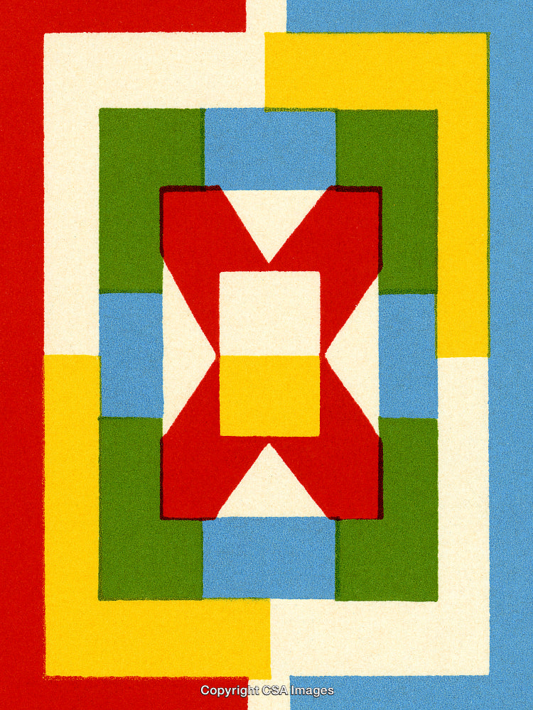 Abstract Geometric Composition Featuring Bold Colors and Layered Shapes