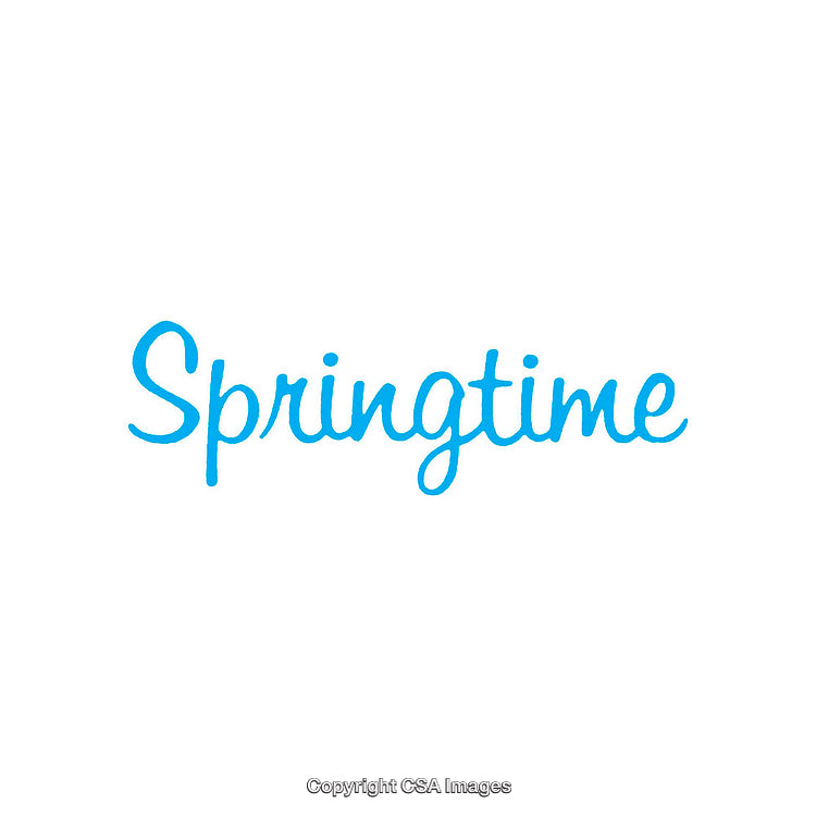 Blue Script Font Spelling the Word 'Springtime' on White Background