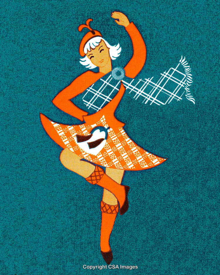 Vibrant Illustration of a Female Dancer in Traditional Costume with Energetic Pose