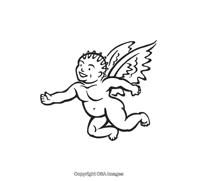 Happy Angelic Cherub Character Outline Illustration With Elegant Wings