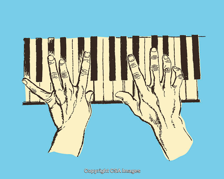 Illustration of Hands Playing a Piano with a Colorful Background