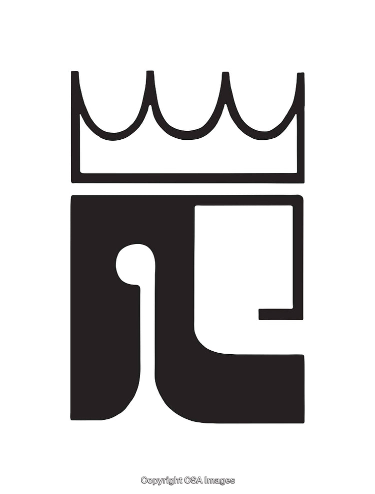 Abstract Crown and Letter Symbol in Black and White Line Art Style